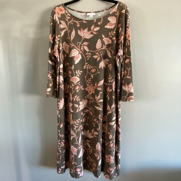 J. Jill Dresses & Skirts - JJILL, MEDIUM DRESS, BROWN WITH ORANGE FLOWERS.LONG SLEEVESAND POCKETS.